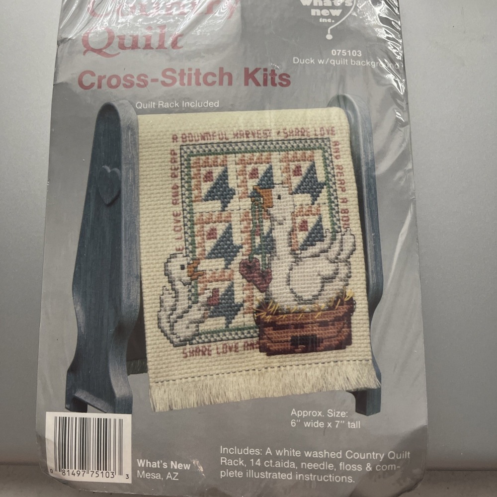 What's New Country Quilt Blue Rack Ducks w/ Quilt Cross Stitch Kit #075103
